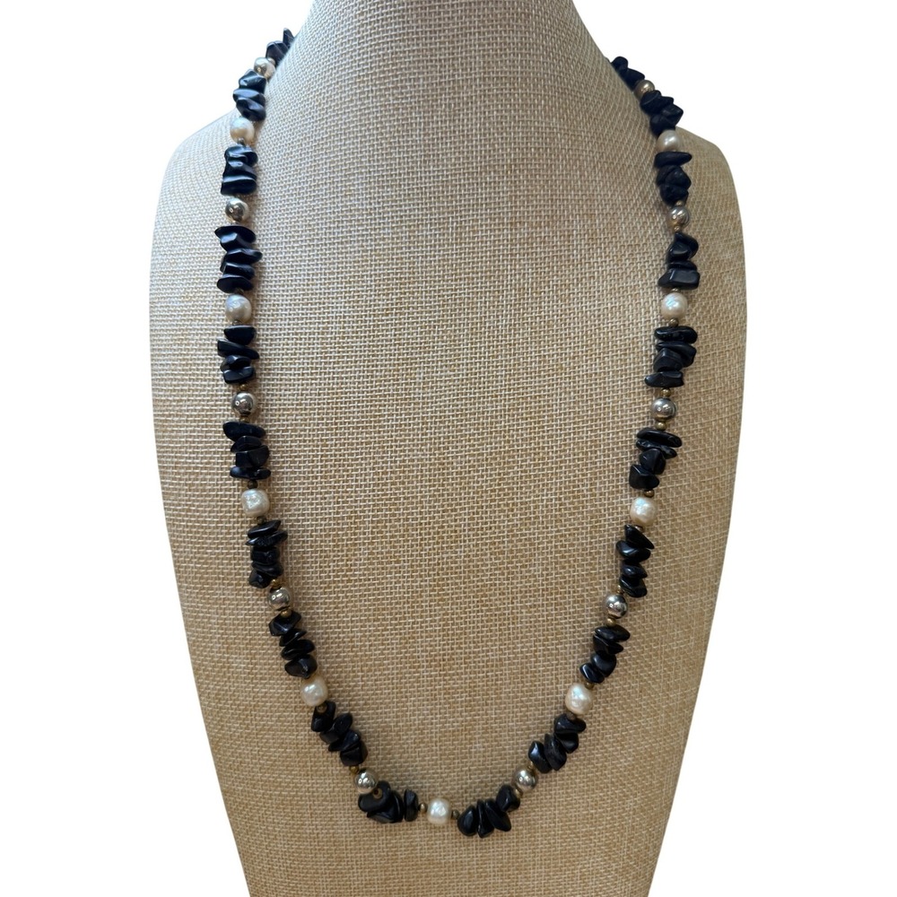 Boho Goth Coastal Pearl Stone Necklace Sandra David Vintage Beaded Necklace